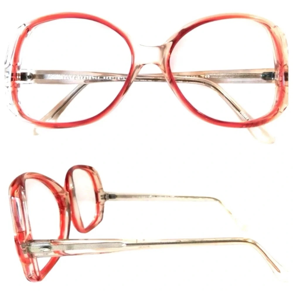 1980’s Vintage Red & Clear Oversized Eyeglasses with Cutouts, Unworn/Deadstock